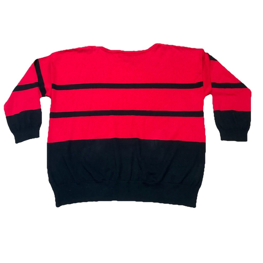 NWT Lauren Ralph Lauren Red/Black Stripe Sweater Size:3X Gold Buttons Crew Neck - Picture 3 of 12